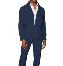 New 2 Pieces Linen Men's Suits With Belt Tuxedo Summer Casual Style Groomsmen For Wedding(Blazer+Pants)