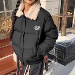 Lambswool Turn Down Collar Short Parkas Women American Retro Long Sleeve Cotton Padded Jackets Woman Thicken Warm Cropped Parkas