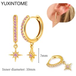 925 Sterling Silver Needle Pink Crystal Heart Hoop Earrings for Women Fashion Geometric Pendant Earrings Luxury Jewelry Gifts