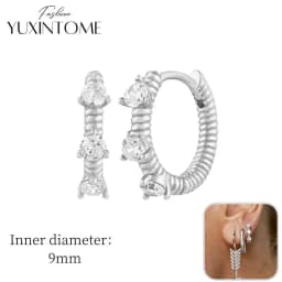 925 Sterling Silver Ear Needle Hoop Earrings Crystal Circle Small Huggie Earrings for Women Simple Females Girls Jewelry