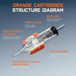 DM 20PCS Orange Cartridge Tattoo Needles RL RS RM M1 Disposable Sterilized Safety Tattoo Needle for Cartridge Machines Grips