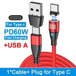 AUFU 60W Magnetic USB Cable Fast Charging USBC To Type C Micro Magnetic Data Cord For Macbook Samsung Xiaomi Magnet Charger Wire
