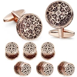 Antique Gold Silver Cufflinks and Tuxedo Studs Set Vintage Enamel Hollow Royal Pattern High End Mens Jewelry Gifts for Wedding