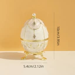 Hand Painted White Easter Egg Faberge Egg Jewelry Trinket Box Classic Ornaments Vintage Craft Gift for Home Decor