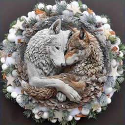 Wolf Couple Metal Wall Art - 8" Aluminum Round Wreath Sign - Weather Resistant HD Print for Home Decor