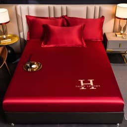 Luxury Ice Silk Fabrics Elastic Fitted Sheet Summer Solid Bedding Mattress Protector Cover Queen King Size Bed Sheet Set 4 Sizes