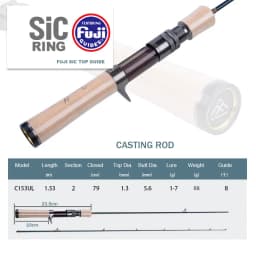 Seekbass Light Spinning Casting Trout Carbon Rod 2 Sections MF Action UL L Power FUJI SIC Guide Fishing Rod