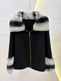 2026 Winter Women's Real Natural Rex Rabbit Fur Collar Coat Wool Cashmere Jacket Luxury Warm Thick Female Coat