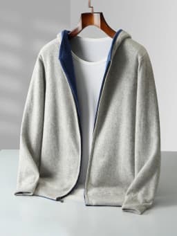 New Men's 100% Merino Wool Double Sided Wearable Hooded Sweater Casual Autumn Winter Coat Long Sleeved Men's Wool Sweater Tops