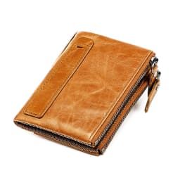 Genuine Leather Short Men RFID Wallets Name Engraving Leather Card Holder Brand Men Retro Coin Pocket Zipper Male Wallet