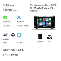 DSP Carplay 8" Android 12.0 128GB+8G car Radio autoradio multimedia For Mercedes Benz W169 W245 Viano Vito Sprinter B200 Crafter