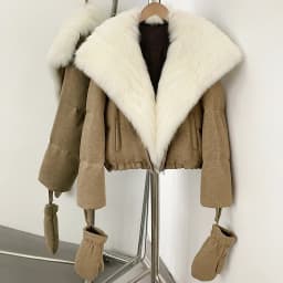 OFTBUY Duck Down Coat with Matching Gloves New Winter Warm Outerwear with Real Fox Fur Women Luxury Wool Blend Puffer Jacket