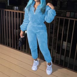 Women Two Pieces Pant Sets Fuzzy Solid Matching Set Long Sleeves Coat Elastic Waist Straight Pants Slim Fit Casual 2026 Autumn