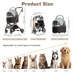 Pet 3-in-1 Portable Foldable Pet Strollers with Detachable Bag Small Medium Dogs Cats Up to 45 lbs Carts Basket Can Be Separated
