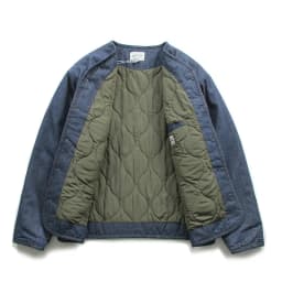 Retro Japanese Style Thick Cotton Jacket V-Neck Denim Layering Outerwear Youth Loose Fit Polyester Short Sleeve Regular Length