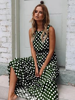 Summer Sleeveless Polka Dot Print Women Midi Dress Casual Fashion Dresses A-Line Boho Elegant Beach Long Dress Vestidos