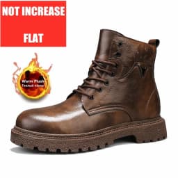 6cm Invisible Height Increasing Men Boots Leather Outdoor Autumn Winter Shoes Warm Non-Slip Comfortable Elevator Ankle Boots