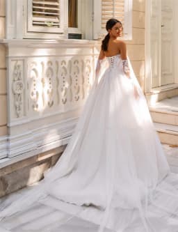 Boho Strapless Long Tulle Sleeves A Line Wedding Dresses Sweep Train Bridal Gowns Princess Marriage Appliques vestidos de novia