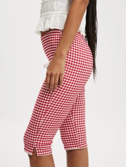 Women Plaid Capri Pants Mid Rise Side Split Knee Length Trousers Casual Leggings for Daily Party Club
