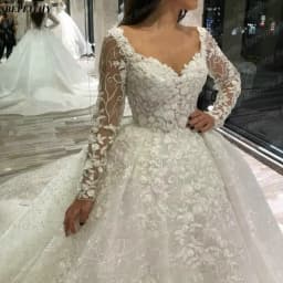 BEPEITHY Customized Vintage Long Sleeves Wedding Dresses 2026 Autumn V Neck Ball Gown Glitter Bride Plus Size Bridal Gown New