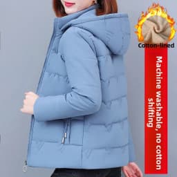Women's Short down Cotton Jacket Warmth Outerwear Winter Coat plus Size Fluffy Coat Slimming Thickened Long Sleeve Zipper