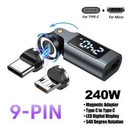 AUFU 9Pin Magnetic Type C Adapter Digital Display PD240W USB C to Type C Micro Male Converter for iPhone 17 Laptop OTG Adapter