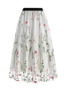 Tonval Floral Embroidered Mesh Overlay Lined Long Skirt Elastic Waist Women Elegant Festival Outfit Summer Vintage Skirts