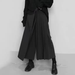 Autumn New 2026 Irregular False Two-piece Skirt Pants Women Black Wide-leg Pant Ladies Elastic Waist Straps Casual Pants Lady