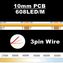 24V Dimmable 3 Color CCT COB LED Strip Light 8mm 10mm Width 2700K To 6500K Color-Changing LED Tape Linear Double Color RA90