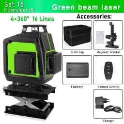 CLUBIONA 16/12 lines Self-leveling Remote Control Outdoor Mode - Receiver Auto 3x360 Green beam Line Laser Level