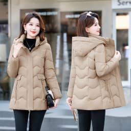 Winter Thickened Women's down Cotton Jacket Slimming Fashionable Coat Detachable Hood Long Sleeve Zipper Closure Color