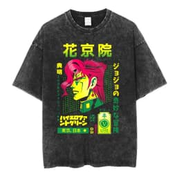 Vintage Washed Anime Jojo Bizarre Adventure T-shirt Giorno Giovanna Manga Graphic T-shirts Men's Clothing Cotton Casual T shirts