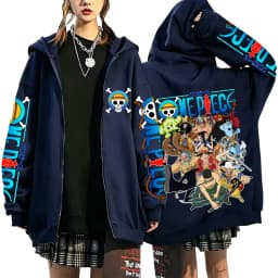 One Piece Luffy Zoro Sanji All Characters 2026 New Japanese Anime Fashion Y2K Casual Sportswear Men's Couple Style Zip Up Hoodie