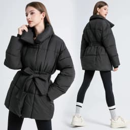 Advanced with Waist Cinching Tie Up Black Cotton Jacket Women's 2026 Winter New Korean Version Stand Collar Coat Female Parkas