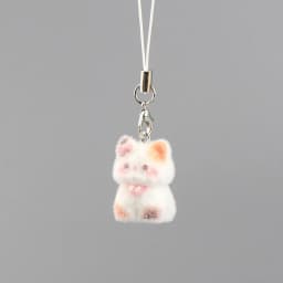 Cute Plush Flocked 3D Resin Cat Keychain Bag Accessory Phone Strap Gift