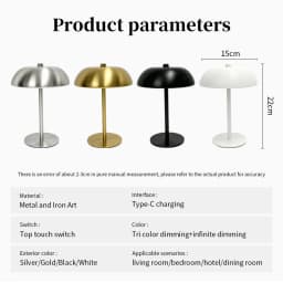 Cordless Mushroom Table Lamp Touch Control Dimmable LED Desk Light Rechargeable Bedroom Night Light Home Decor Gift