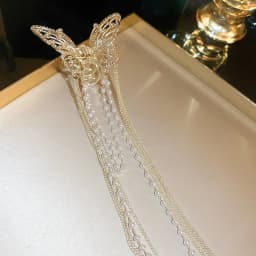1/2 Pcs New Blue-silver Splicing Butterfly Imitation Pearl Fringe Small Crab Hair Clips for Women Princess Style Bang Shark Clip