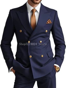 Mens Double Breasted Suit 2 Piece Slim Fit Wedding Suit for Men Blazer Prom Formal Suits Set