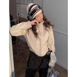 Retro High-End White PU Leather Jacket Short Women's Motorcycle Style Autumn New Small Design Trendy Coat Female Fashion