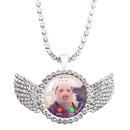 John Pork Is Calling Answer Call Phone Humor Funny Pig Graphic Glass Cabochon Angel Wings Pendant Necklace Jewelry Giftwholesale