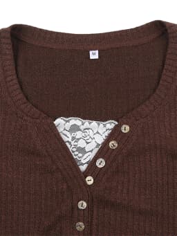 Women Button Front Knit Tops Long Sleeve Lace Patchwork Slim Fit Sweater Fall Fairy Grunge Gothic Y2K Clothes