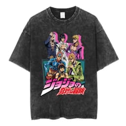 Vintage Washed Anime Jojo Bizarre Adventure T-shirt Giorno Giovanna Manga Graphic T-shirts Men's Clothing Cotton Casual T shirts