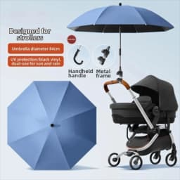 Adjustable UV Protection Umbrella 2-in-1 Design with Clamp Pram Cover Umbrella Universal 360 Degree Baby Stroller Umbrella