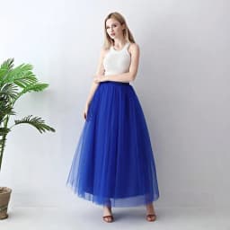 Women High Waist Long Solid Color Tulle Tutu Skirt, 4 Layers Mesh + 1 Layer Lining, Suitable for Cosplay, Stage Performance