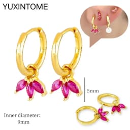 925 Silver Ear Needle Rose Red Hoop Earrings For Women Exquisite Water Drop/Flower/Heart Crystal Piercing Huggie Earring Jewelry