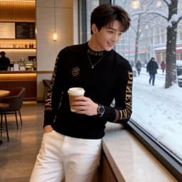 Men's Long Sleeve Fleece Lined Embroidered Slim Fit Casual Business Fashionable Trendy Sweatshirt Gold Luxury Autumn ...