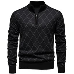 New Mens Knit Sweater American 1/4 Zip Pullover Men's Fleeced Knitwear Stand Collar Casual Sweaters Pullovers
