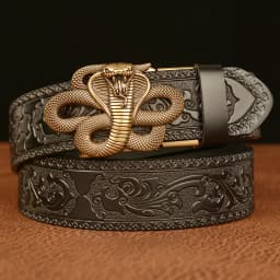 SupSindy New Men Genuine Leather Belt Luxury Snake Metal Automatic Buckle Cowhide Belts for Men Jeans Waistband Male Strap Black