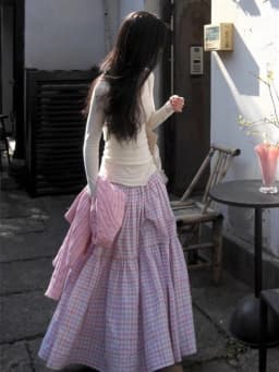 Sweet Lovely Pink Plaid A- Line Cake Half Skirts Women Y2k Casual Loose Slim Midi Skirts Japanese Vintage Chic Mid-Length Skirts
