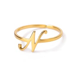 Initial Letter Rings For Women Gold Color Stainless Steel A-Z Letter Adjustable Ring Aesthetic Wedding Christmas Jewelry Gift